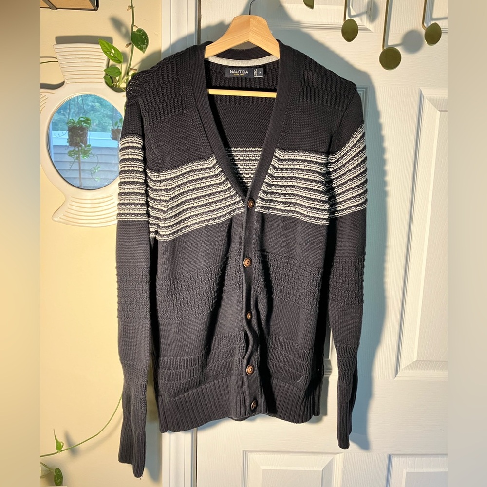 navy cardigan nautica